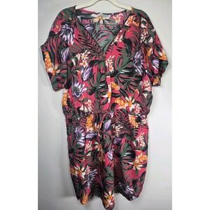 Speed Control NY Tropical Palm Floral Dress 3X Pink Resort Vacation Dress